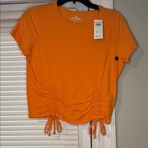 Hollister Women's Bright Orange Ruched Tee